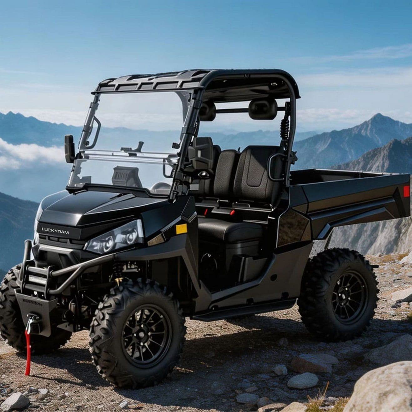 4WD Leictreach UTV le haghaidh Feirm Feirme Boinn 14 Orlach Easbhóthair 350kg Leaba Dumpála