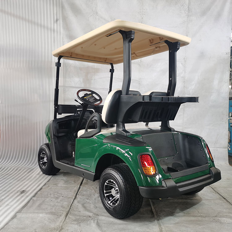 Cart gailf leictreach dé-suíochán ard-réimse, atá feistithe le ceallraí litiam
